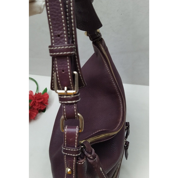 Dooney & Bourke Purple Pebbled Leather Zipper Pockets Hobo Shoulder Bag - Picture 7 of 16